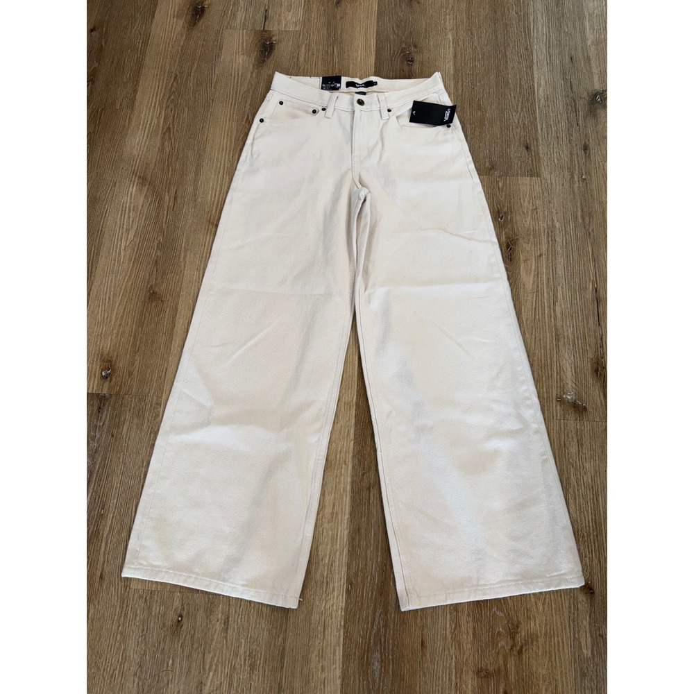 Vans Check 5 Low Rise Extra Baggy Wide Leg Jeans Women 26 Cream Off-White NWT